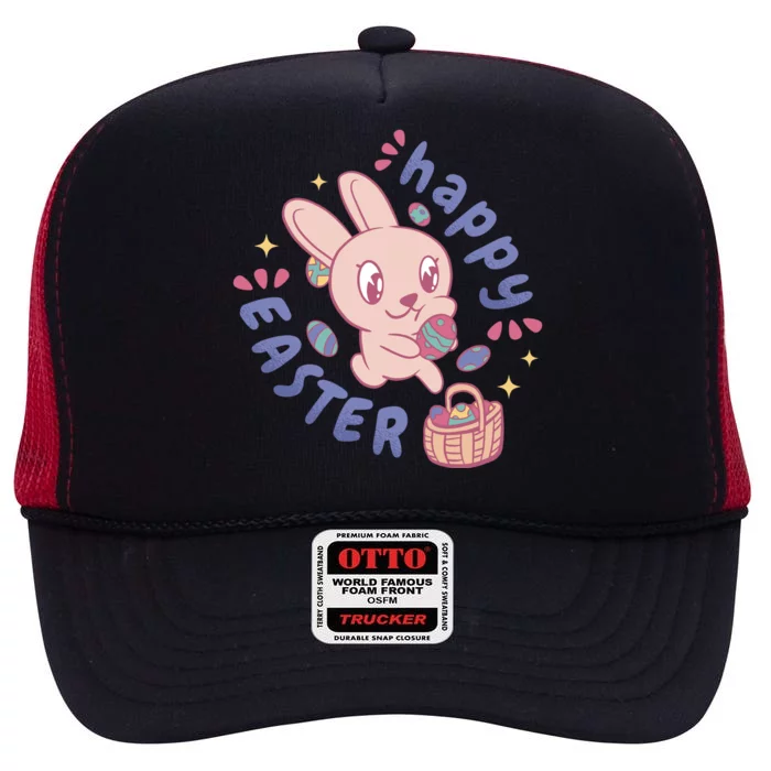 Happy Easter Adorable Bunny High Crown Mesh Trucker Hat