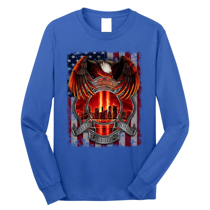 Honor Eagle American Flag We Will Never Forget 911 Funny Gift Long Sleeve Shirt