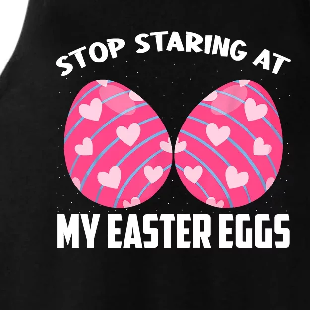 Happy Easter Adult Funny Stop Staring At My Easter Eggs Ladies Tri-Blend Wicking Tank