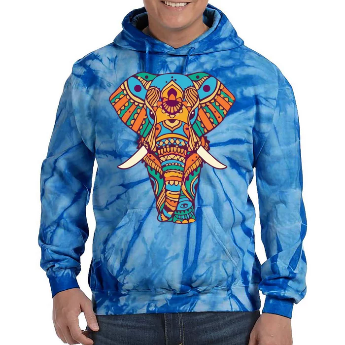 Henna Elephant Art Yoga Wildlife Gift Tie Dye Hoodie