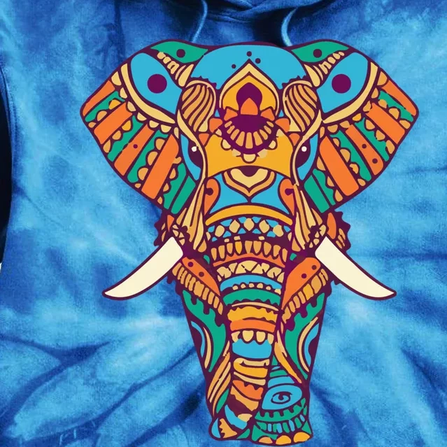 Henna Elephant Art Yoga Wildlife Gift Tie Dye Hoodie