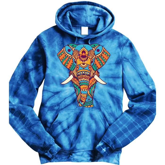 Henna Elephant Art Yoga Wildlife Gift Tie Dye Hoodie