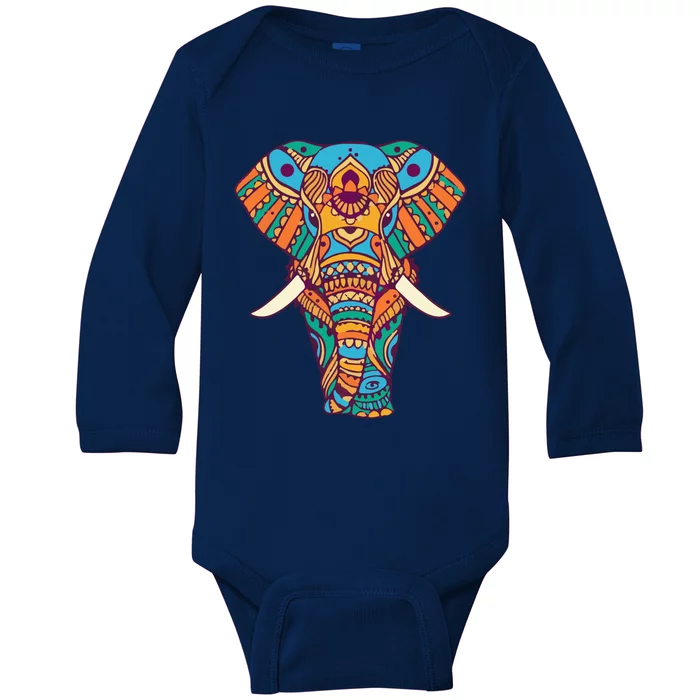 Henna Elephant Art Yoga Wildlife Gift Baby Long Sleeve Bodysuit