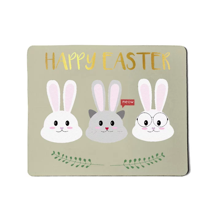 Happy Easter April Fools Day Bunnies And Cat Mousepad