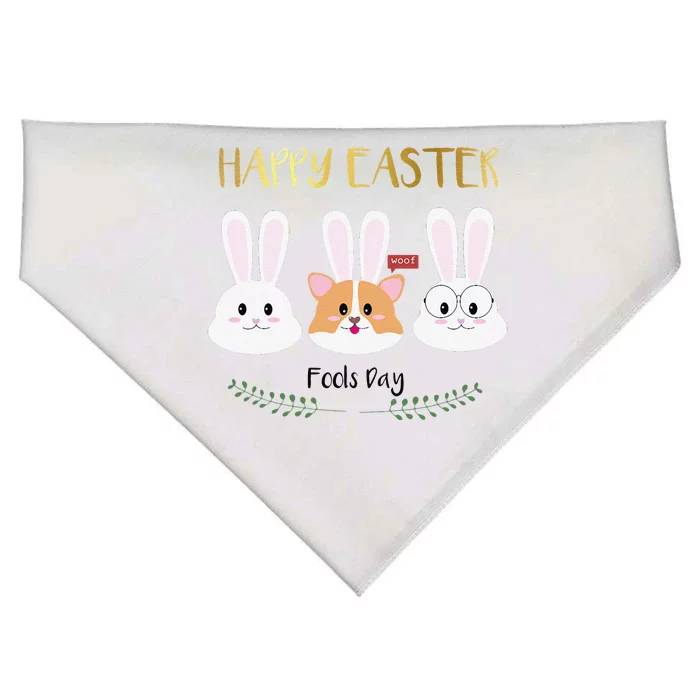 Happy Easter April Fools Day Bunnies And Corgi USA-Made Doggie Bandana