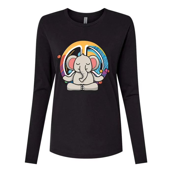 Hippie Elephant Art Yoga Peace Sign Funny Meditation Novelty Funny Gift Womens Cotton Relaxed Long Sleeve T-Shirt