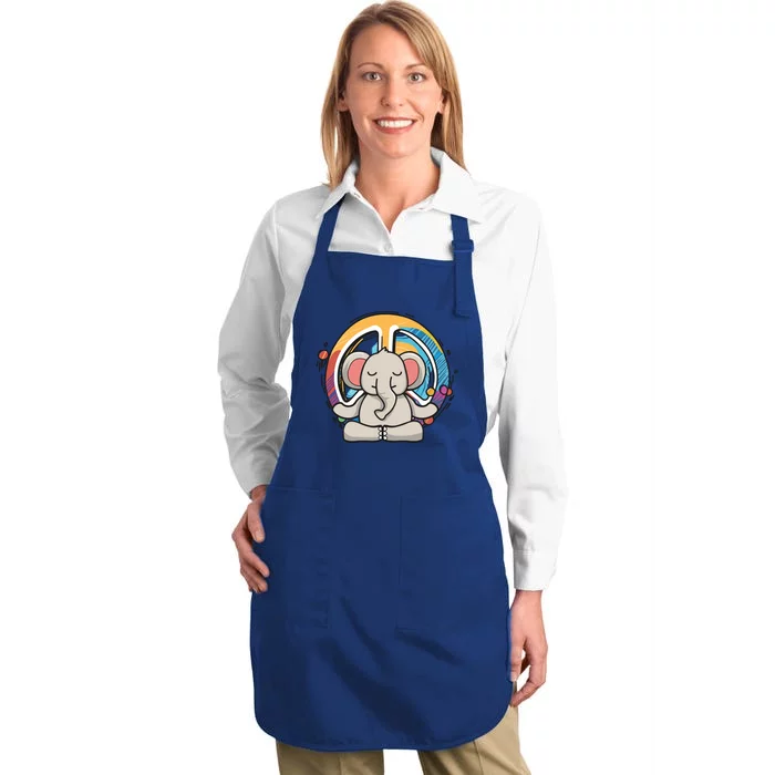 Hippie Elephant Art Yoga Peace Sign Funny Meditation Novelty Funny Gift Full-Length Apron With Pocket