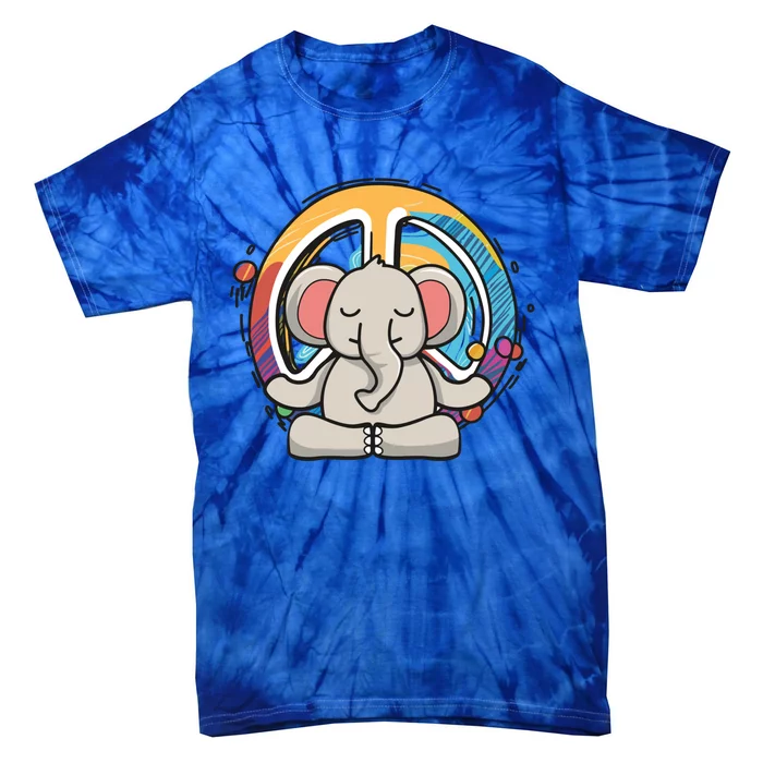 Hippie Elephant Art Yoga Peace Sign Funny Meditation Novelty Funny Gift Tie-Dye T-Shirt