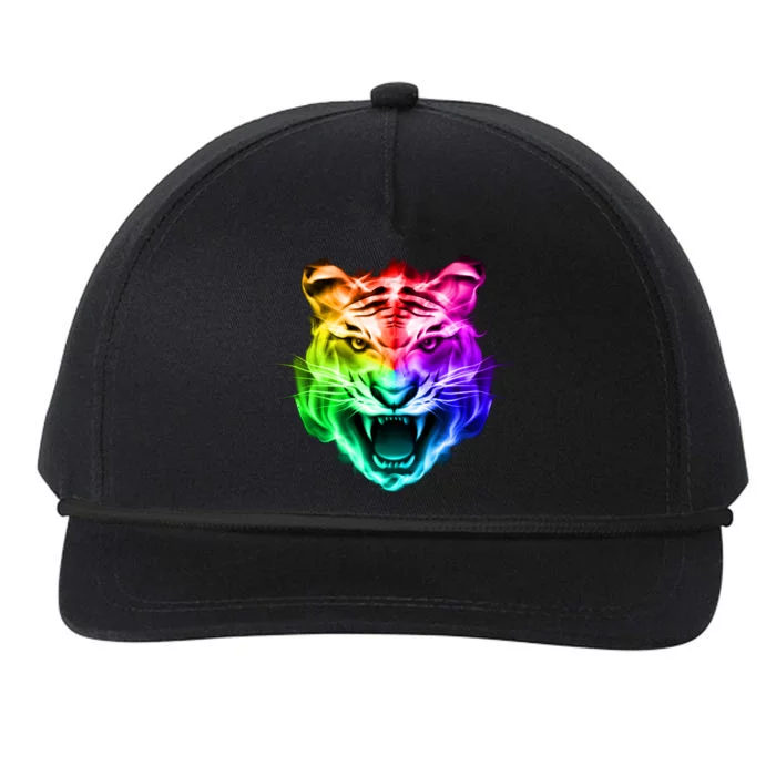 Head of Tiger Blazing in Spectrum Fire Snapback Five-Panel Rope Hat