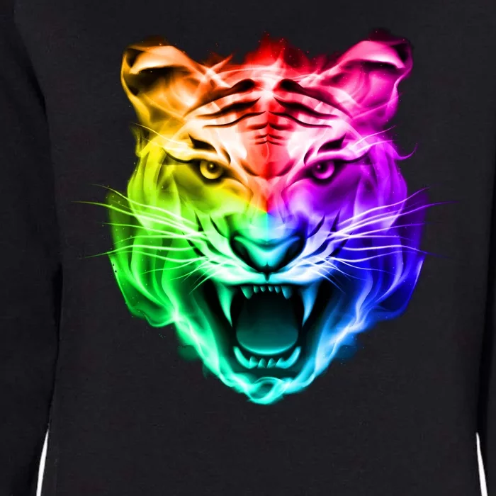 Head of Tiger Blazing in Spectrum Fire Womens California Wash Sweatshirt