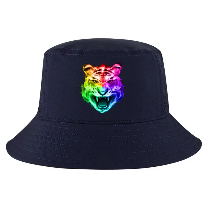 Head of Tiger Blazing in Spectrum Fire Cool Comfort Performance Bucket Hat