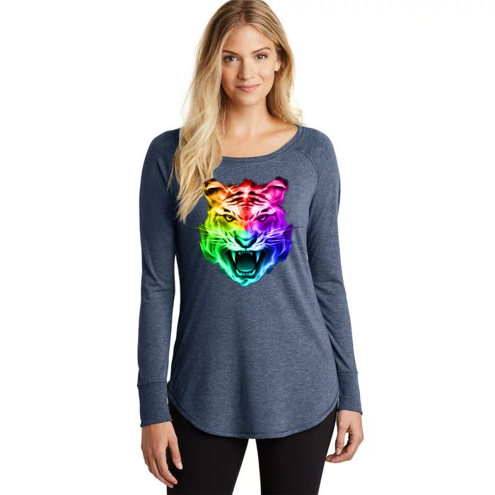 Head of Tiger Blazing in Spectrum Fire Women's Perfect Tri Tunic Long Sleeve Shirt