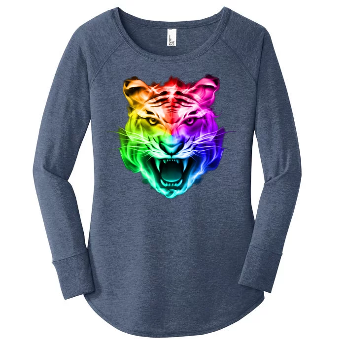 Head of Tiger Blazing in Spectrum Fire Women's Perfect Tri Tunic Long Sleeve Shirt