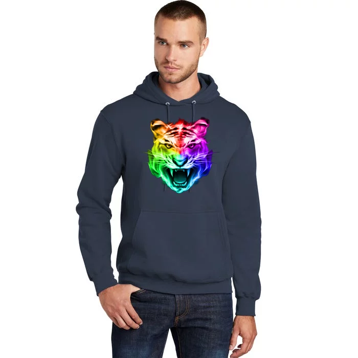 Head of Tiger Blazing in Spectrum Fire Tall Hoodie