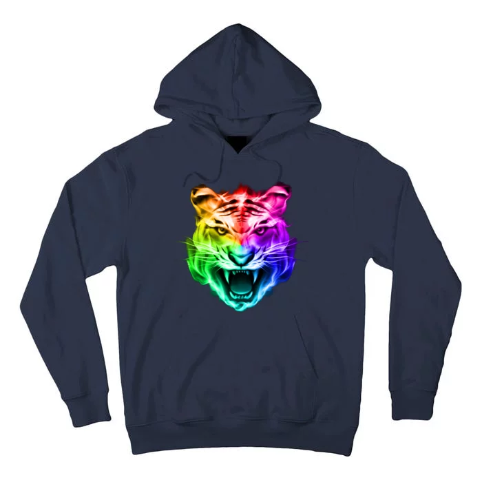 Head of Tiger Blazing in Spectrum Fire Tall Hoodie