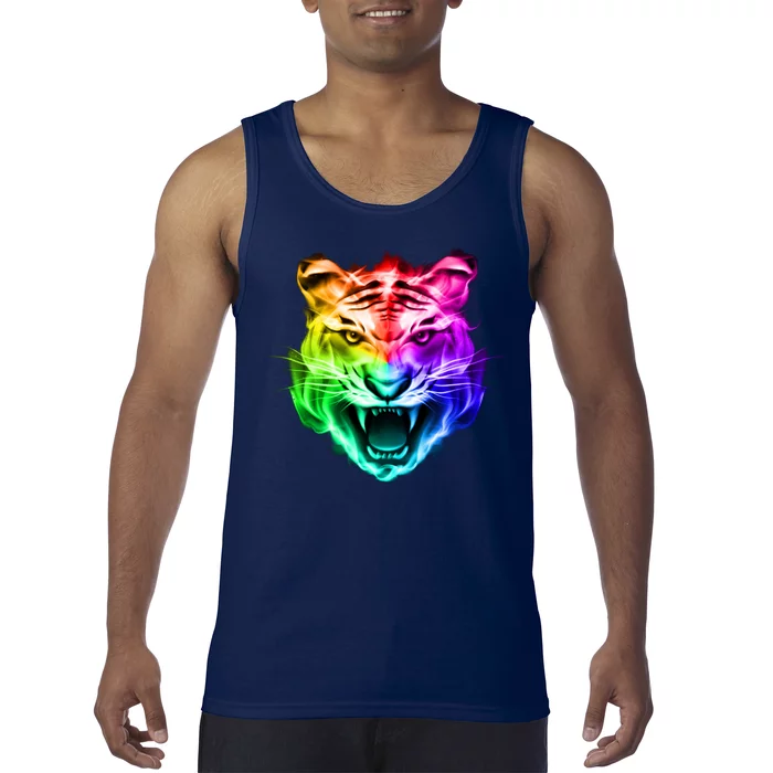 Head of Tiger Blazing in Spectrum Fire Tank Top