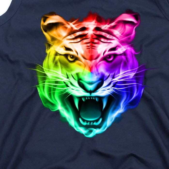 Head of Tiger Blazing in Spectrum Fire Tank Top