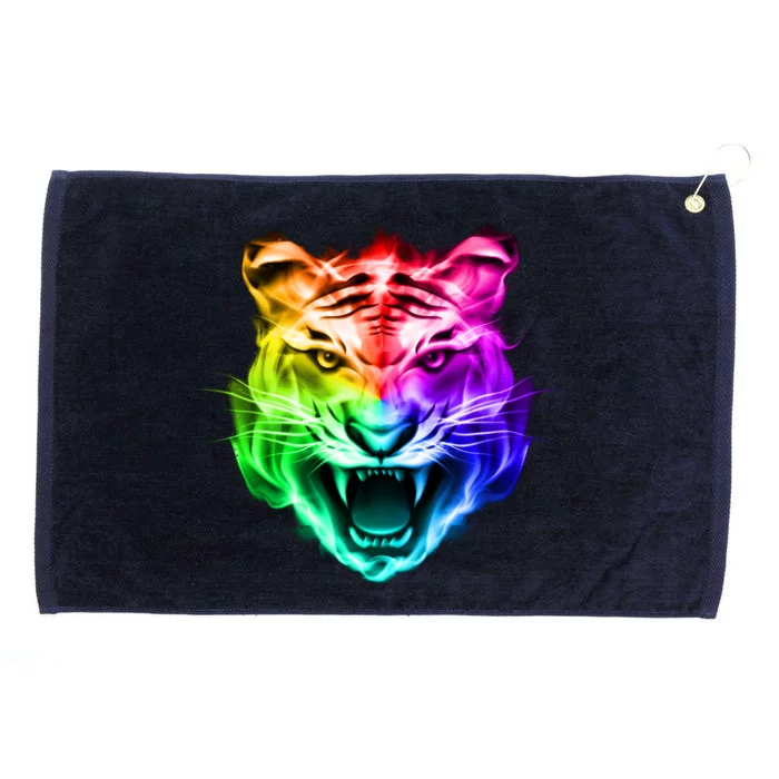 Head of Tiger Blazing in Spectrum Fire Grommeted Golf Towel