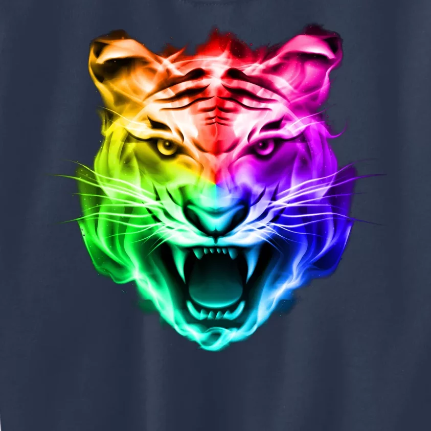 Head of Tiger Blazing in Spectrum Fire Kids Sweatshirt