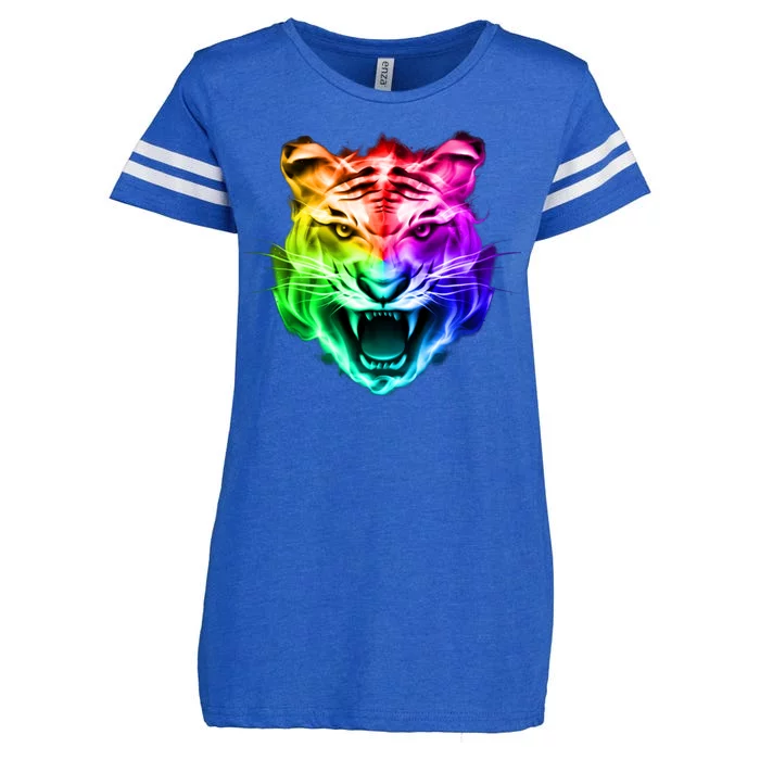 Head of Tiger Blazing in Spectrum Fire Enza Ladies Jersey Football T-Shirt