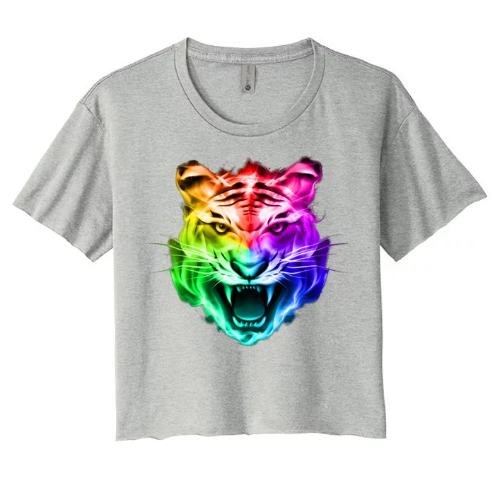 Head of Tiger Blazing in Spectrum Fire Women's Crop Top Tee