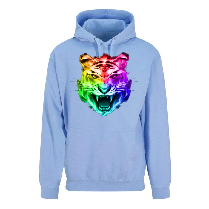 Head of Tiger Blazing in Spectrum Fire Unisex Surf Hoodie