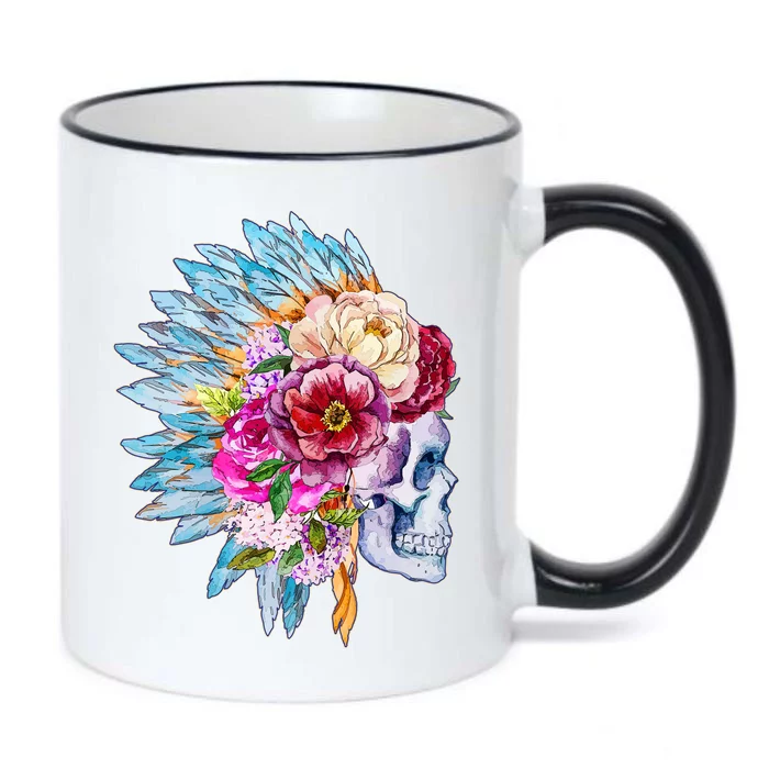 Headdress Floral Skull Black Color Changing Mug