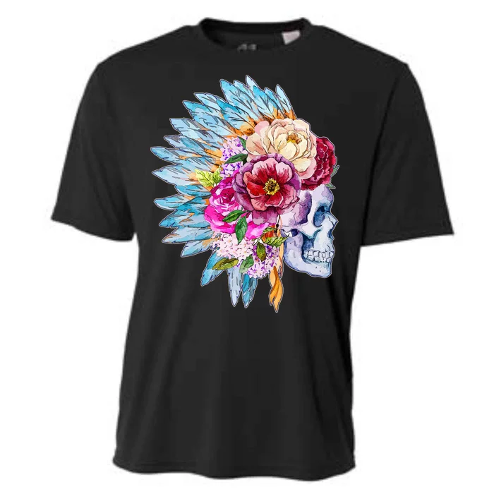 Headdress Floral Skull Cooling Performance Crew T-Shirt