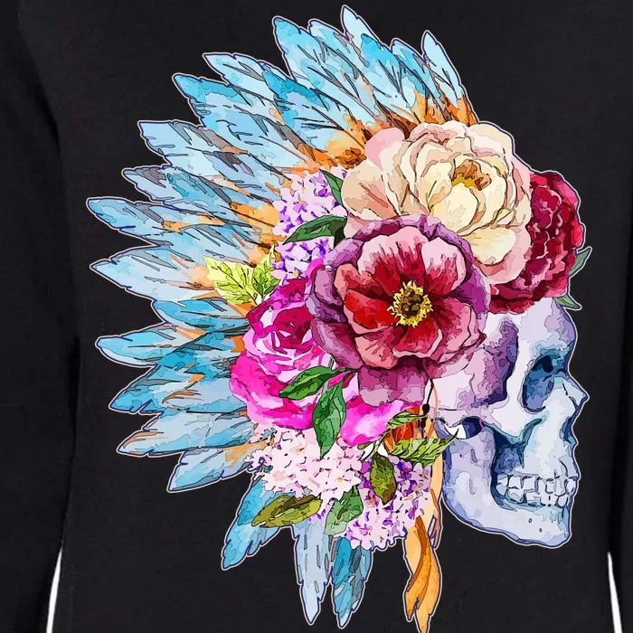 Headdress Floral Skull Womens California Wash Sweatshirt