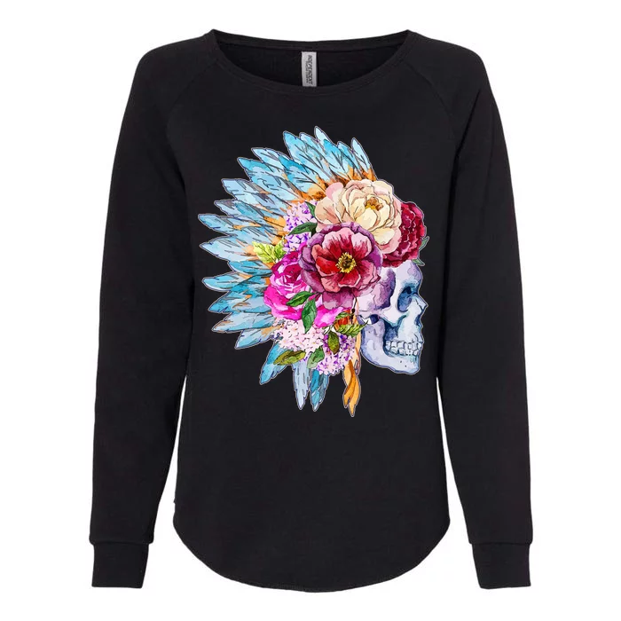 Headdress Floral Skull Womens California Wash Sweatshirt