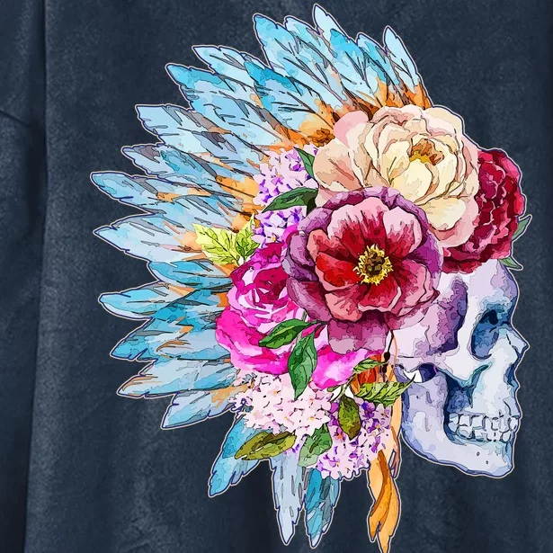 Headdress Floral Skull Hooded Wearable Blanket