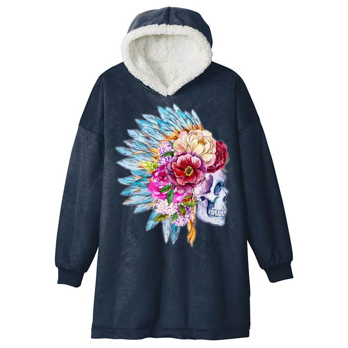 Headdress Floral Skull Hooded Wearable Blanket