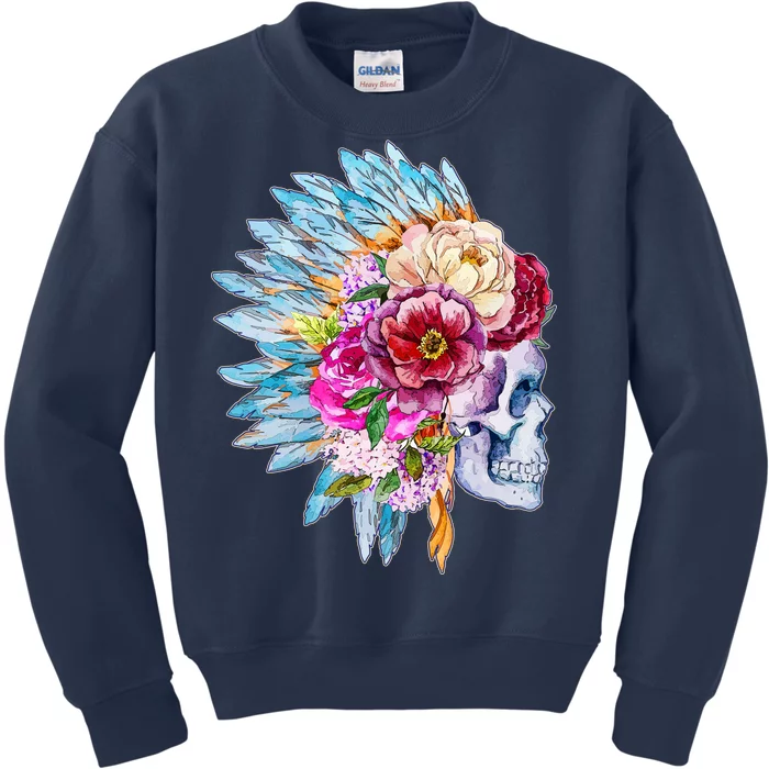 Headdress Floral Skull Kids Sweatshirt