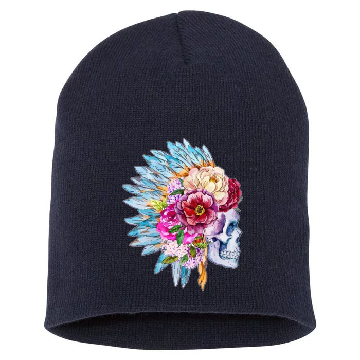 Headdress Floral Skull Short Acrylic Beanie