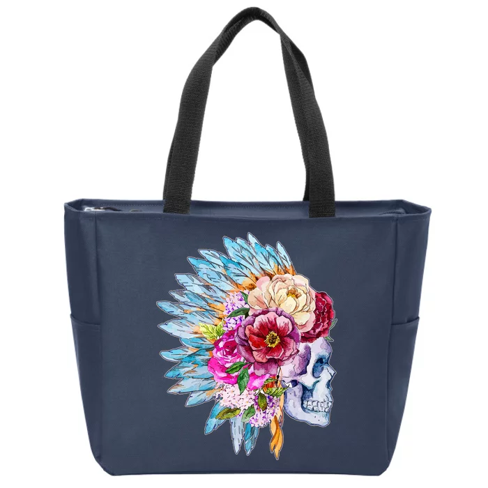 Headdress Floral Skull Zip Tote Bag