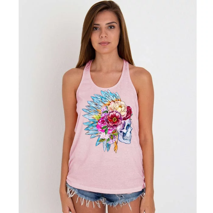 Headdress Floral Skull Women's Knotted Racerback Tank