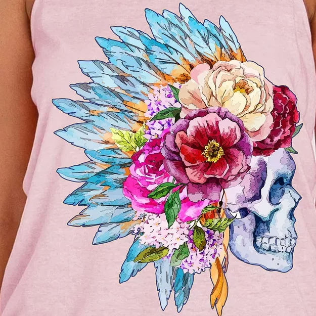 Headdress Floral Skull Women's Knotted Racerback Tank