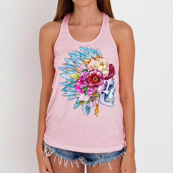 Headdress Floral Skull Women's Knotted Racerback Tank