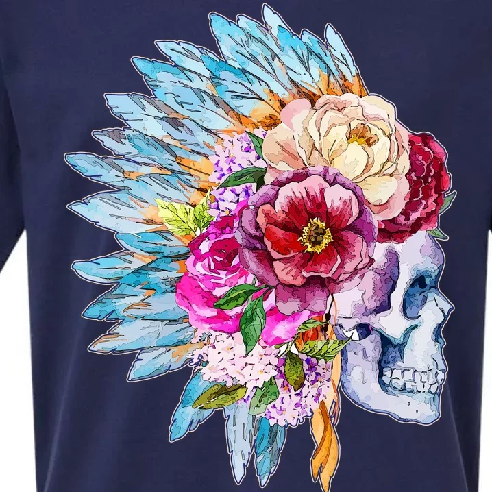 Headdress Floral Skull Sueded Cloud Jersey T-Shirt