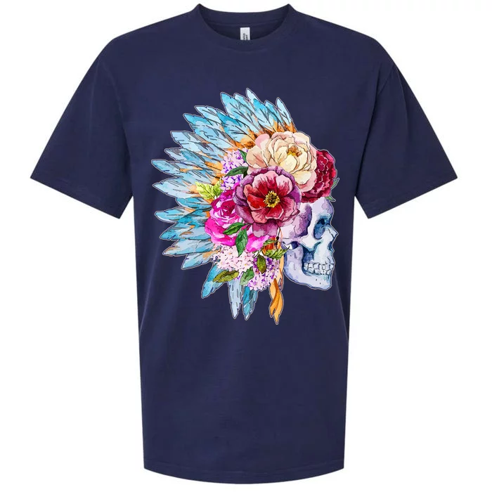 Headdress Floral Skull Sueded Cloud Jersey T-Shirt