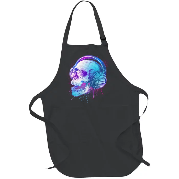 Headphones Music Lover Skull Full-Length Apron With Pocket