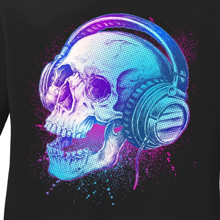 Headphones Music Lover Skull Ladies Long Sleeve Shirt