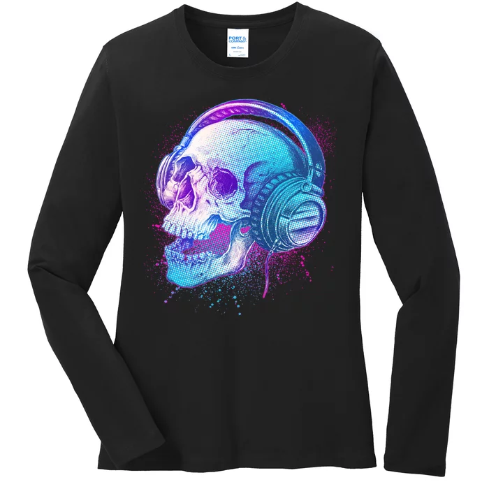 Headphones Music Lover Skull Ladies Long Sleeve Shirt