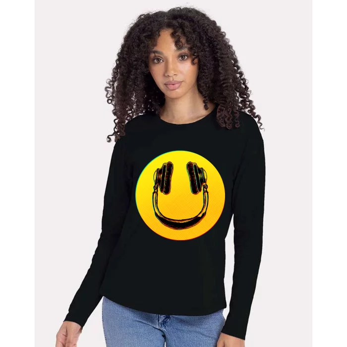 Headphones Smiley Womens Cotton Relaxed Long Sleeve T-Shirt