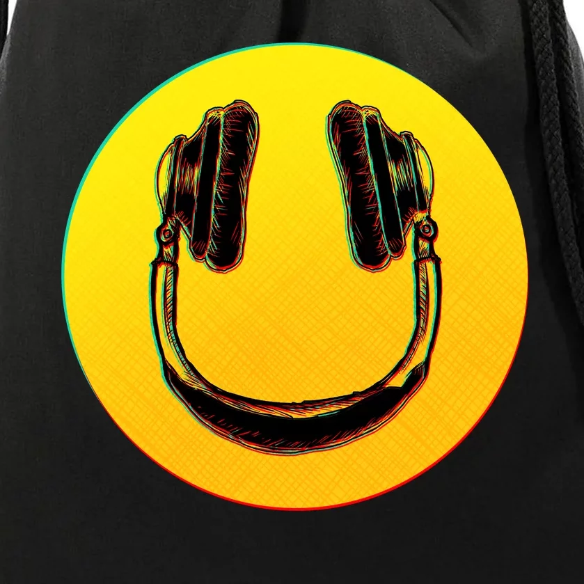 Headphones Smiley Drawstring Bag