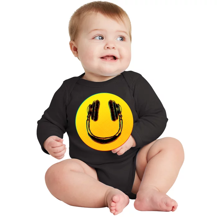 Headphones Smiley Baby Long Sleeve Bodysuit