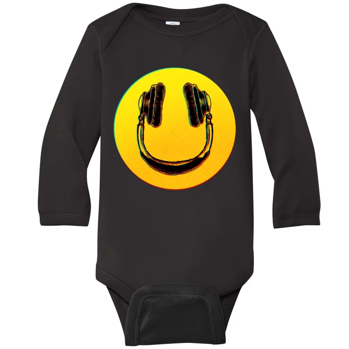 Headphones Smiley Baby Long Sleeve Bodysuit