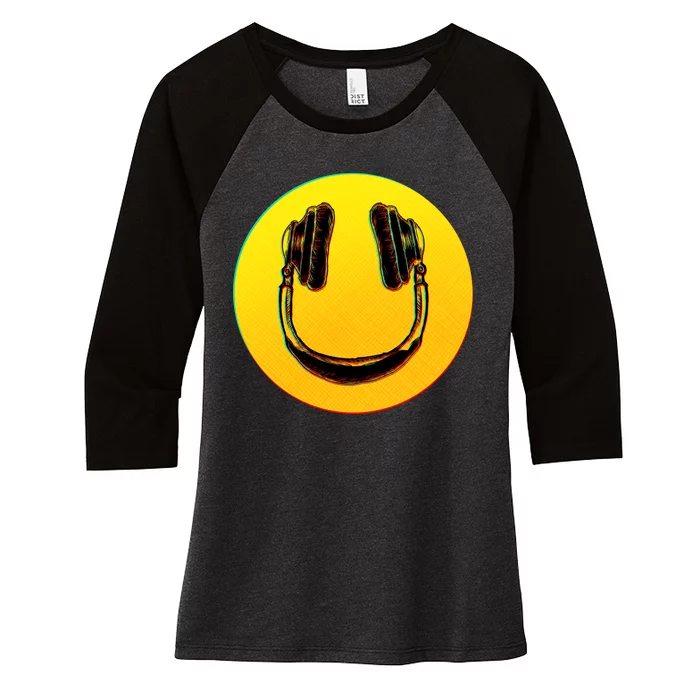 Headphones Smiley Women's Tri-Blend 3/4-Sleeve Raglan Shirt