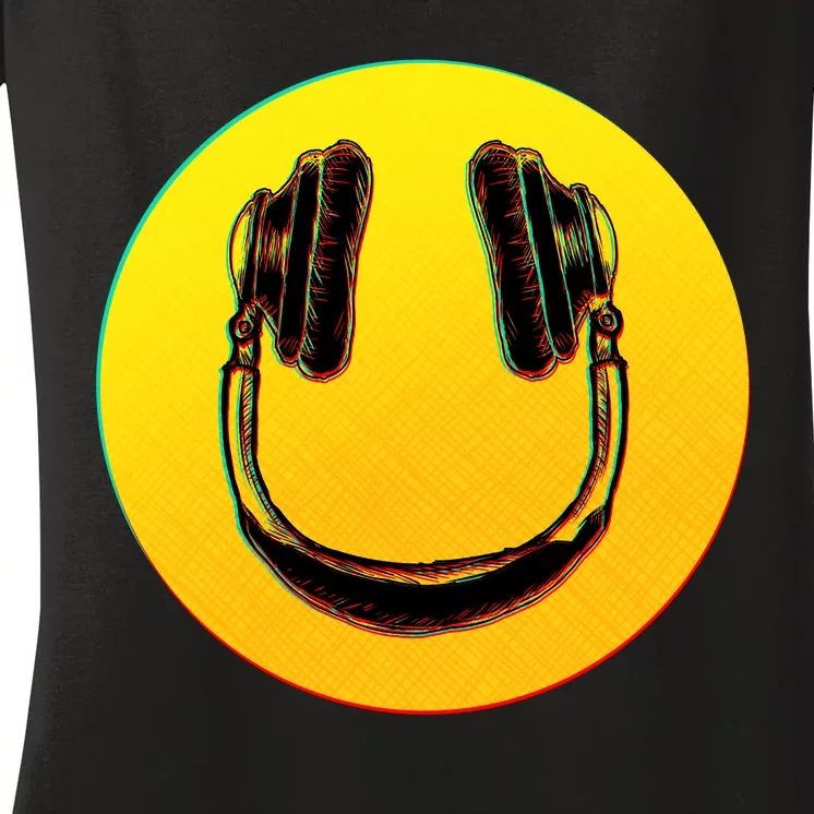 Headphones Smiley Women's V-Neck T-Shirt