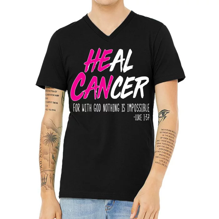 Heal Breast Cancer With God V-Neck T-Shirt